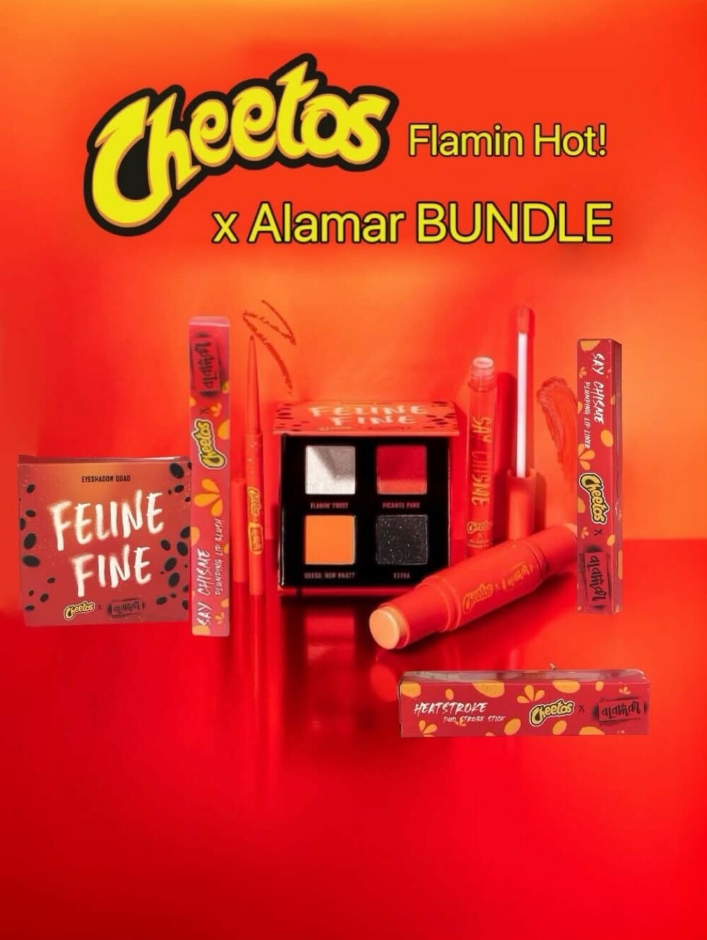 Cheetos Flamin Hot! x Alamar LE Bundle Hot Party Pack of 4 EYES Cheeks LIPS BNIB